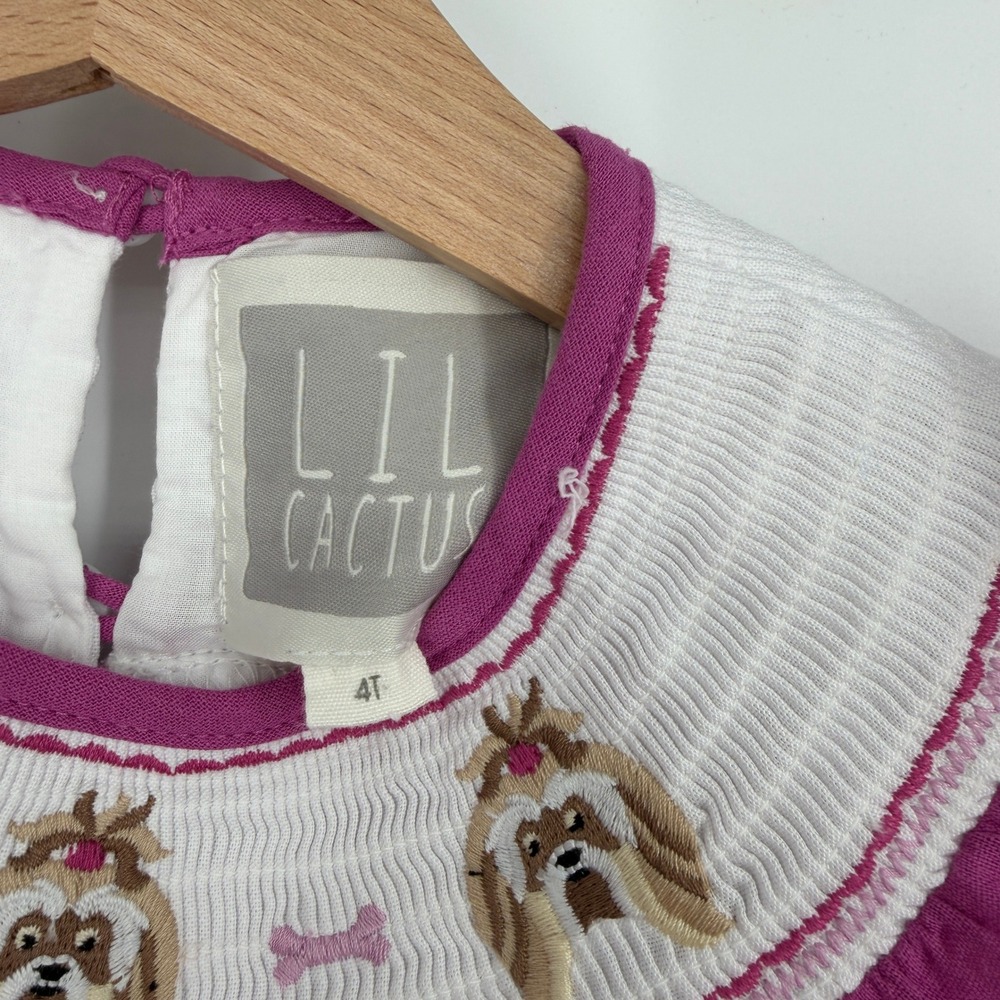 Lil Cactus Purple Smocked Bishop Puppy Dog Dress Size 4T 100% Cotton - Picture 5 of 8